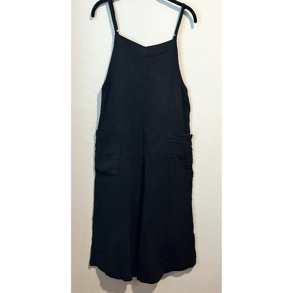 Rip Curl Wide-Leg Jumpsuit Small Black Gauzy Cotton Square Neck Beach Boho Comfy